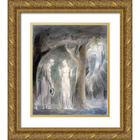 Comus, Disguised as a Rustic, Addresses the Lady in the Wood Gold Ornate Wood Framed Art Print with Double Matting by Blake, William