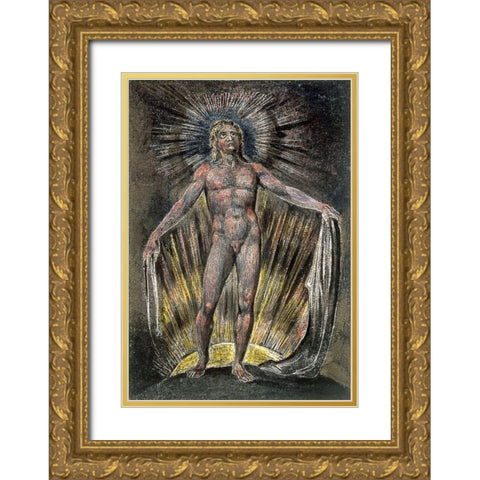 Etching from Milton a Poet Gold Ornate Wood Framed Art Print with Double Matting by Blake, William