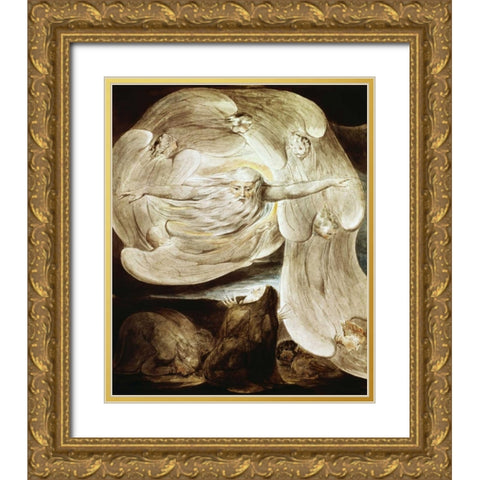 Job and the Whirlwind Gold Ornate Wood Framed Art Print with Double Matting by Blake, William