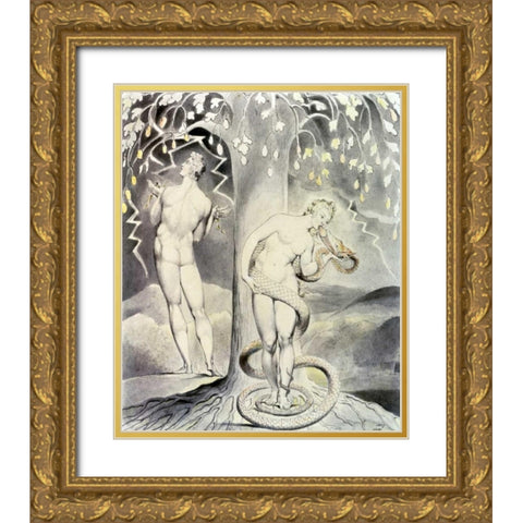 The Temptation and Fall of Eve Gold Ornate Wood Framed Art Print with Double Matting by Blake, William