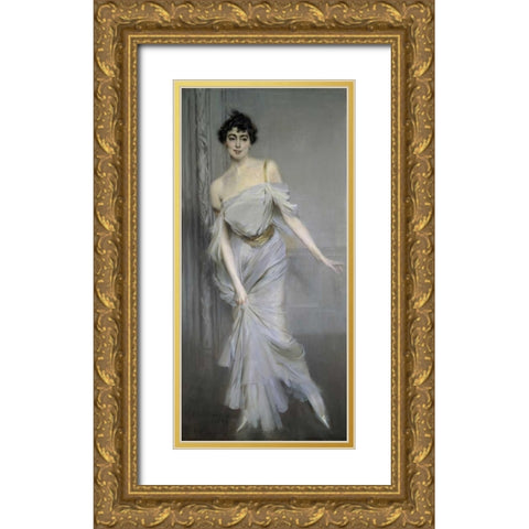 Madame Charles Max Gold Ornate Wood Framed Art Print with Double Matting by Boldini, Giovanni