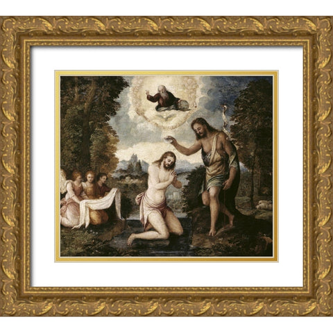 Baptism of Christ Gold Ornate Wood Framed Art Print with Double Matting by Bordone, Paris