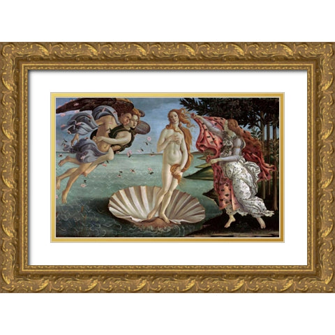 The Birth of Venus Gold Ornate Wood Framed Art Print with Double Matting by Botticelli, Sandro