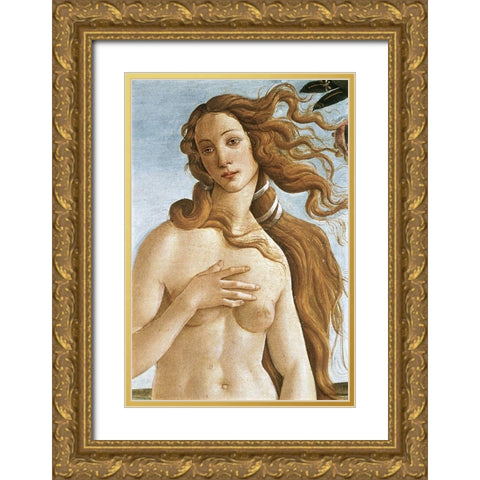 The Birth of Venus (Detail) Gold Ornate Wood Framed Art Print with Double Matting by Botticelli, Sandro