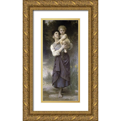 Brother and Sister Gold Ornate Wood Framed Art Print with Double Matting by Bouguereau, William-Adolphe