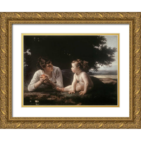 Mother and Child - II Gold Ornate Wood Framed Art Print with Double Matting by Bouguereau, William-Adolphe