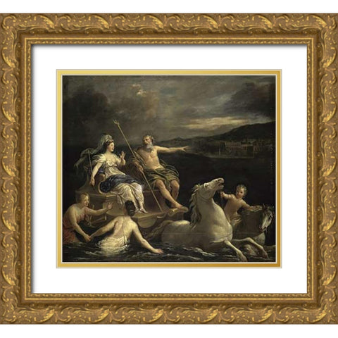 Triumph of Neptune Bon Boullogne Gold Ornate Wood Framed Art Print with Double Matting by Boullogne, Bon