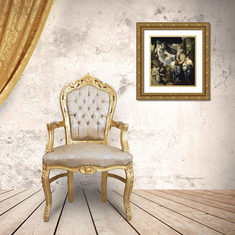 Solomons Idolatry Gold Ornate Wood Framed Art Print with Double Matting by Bourdon, Sebastien