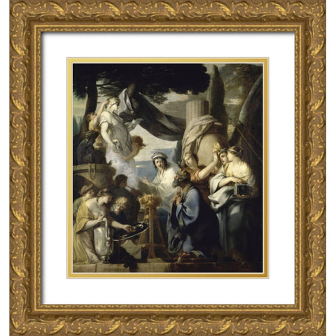 Solomons Idolatry Gold Ornate Wood Framed Art Print with Double Matting by Bourdon, Sebastien