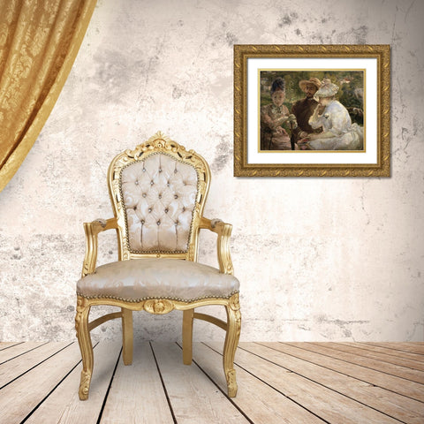 On the Terrace at Sevres Gold Ornate Wood Framed Art Print with Double Matting by Bracquemond, Marie