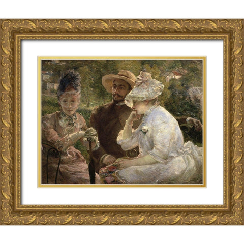 On the Terrace at Sevres Gold Ornate Wood Framed Art Print with Double Matting by Bracquemond, Marie
