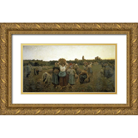 The Recall of the Gleaners Gold Ornate Wood Framed Art Print with Double Matting by Breton, Jules Adolphe