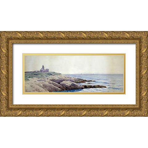 Coastal Landscape with Lighthouse Gold Ornate Wood Framed Art Print with Double Matting by Bricher, Alfred Thompson