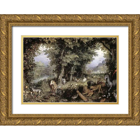 Land of Paradise Gold Ornate Wood Framed Art Print with Double Matting by Brueghel, Jan