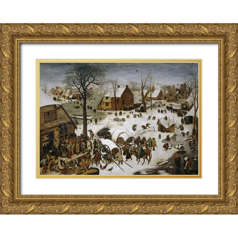 The Census at Bethlehem Gold Ornate Wood Framed Art Print with Double Matting by Bruegel the Elder, Pieter