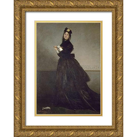 Lady with a Glove Gold Ornate Wood Framed Art Print with Double Matting by Carolus-Duran, Emile Auguste