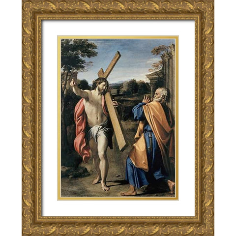 Museumist Appearing to Saint Peter Gold Ornate Wood Framed Art Print with Double Matting by Carracci, Agostino