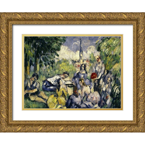 Lunch on the Grass Gold Ornate Wood Framed Art Print with Double Matting by Cezanne, Paul