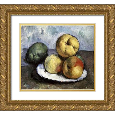 Still Life with Apples and Peaches Gold Ornate Wood Framed Art Print with Double Matting by Cezanne, Paul