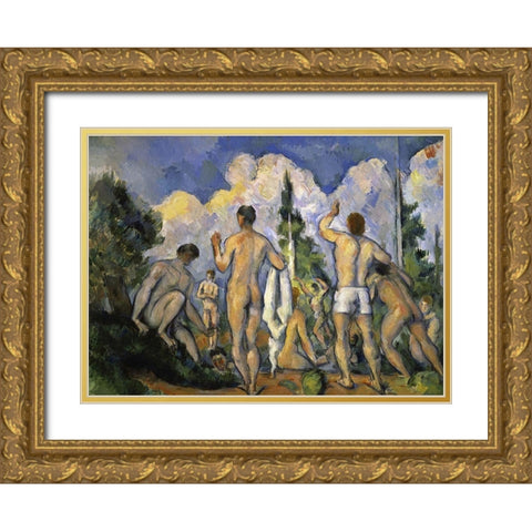 The Bathers Gold Ornate Wood Framed Art Print with Double Matting by Cezanne, Paul