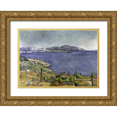 The Gulf of Marseilles Gold Ornate Wood Framed Art Print with Double Matting by Cezanne, Paul