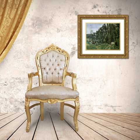 The Poplar Trees Gold Ornate Wood Framed Art Print with Double Matting by Cezanne, Paul