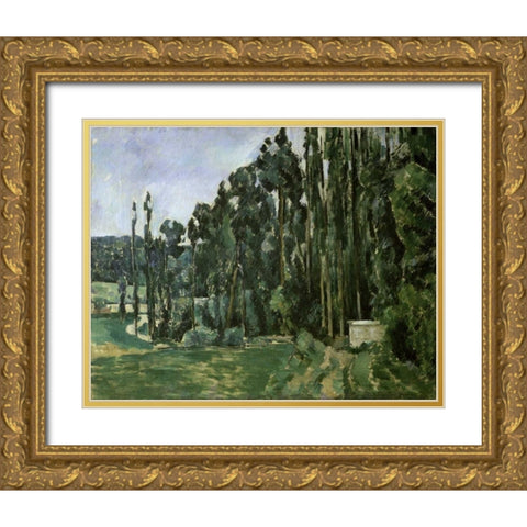 The Poplar Trees Gold Ornate Wood Framed Art Print with Double Matting by Cezanne, Paul