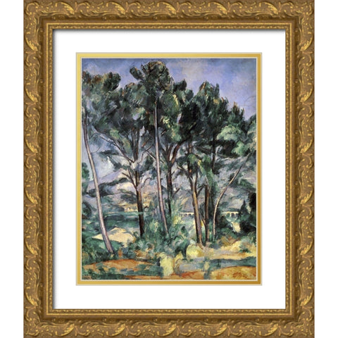 The Viaduct Gold Ornate Wood Framed Art Print with Double Matting by Cezanne, Paul