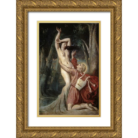 Apollo and Daphne Gold Ornate Wood Framed Art Print with Double Matting by Chasseriau, Theodore
