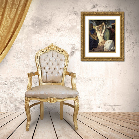 La Toilette dEsther Gold Ornate Wood Framed Art Print with Double Matting by Chasseriau, Theodore