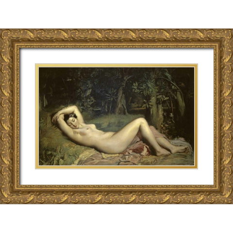 Sleeping Nymph Gold Ornate Wood Framed Art Print with Double Matting by Chasseriau, Theodore