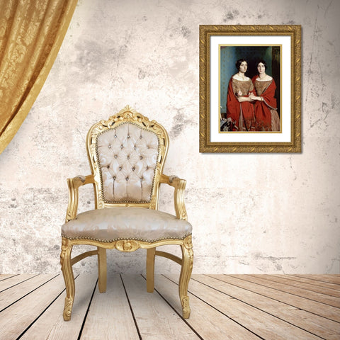 The Two Sisters Gold Ornate Wood Framed Art Print with Double Matting by Chasseriau, Theodore