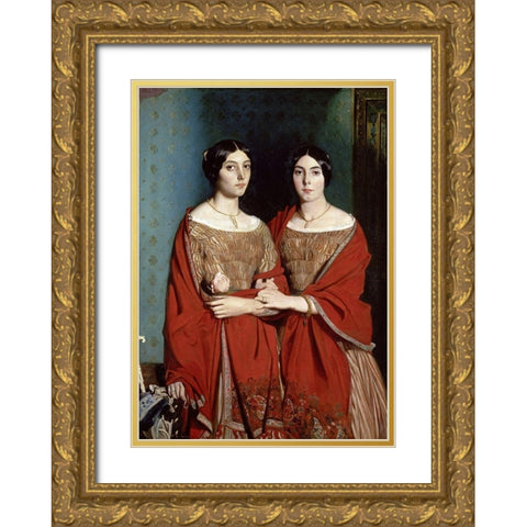 The Two Sisters Gold Ornate Wood Framed Art Print with Double Matting by Chasseriau, Theodore