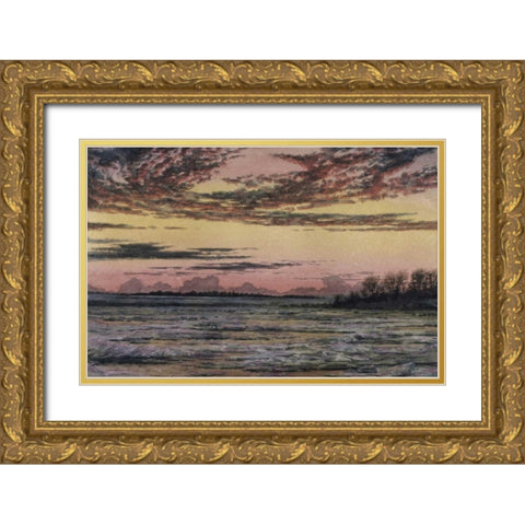 Sunset Over the Ice Gold Ornate Wood Framed Art Print with Double Matting by Church, Frederic E.