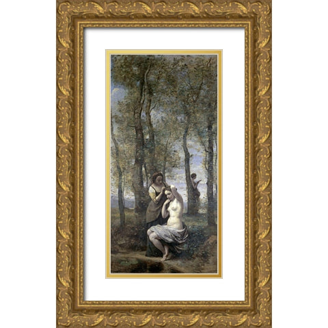 La Toilette Gold Ornate Wood Framed Art Print with Double Matting by Corot, Jean-Baptiste-Camille