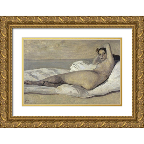 Marietta-Rome Gold Ornate Wood Framed Art Print with Double Matting by Corot, Jean-Baptiste-Camille