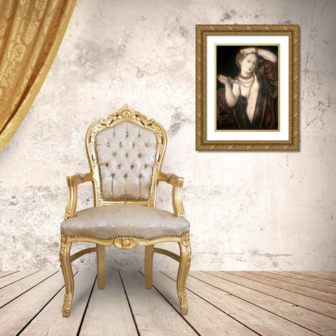 Lucretia Gold Ornate Wood Framed Art Print with Double Matting by Cranach, Lucas