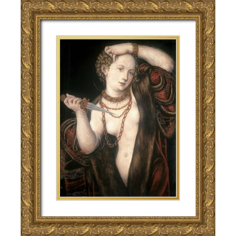 Lucretia Gold Ornate Wood Framed Art Print with Double Matting by Cranach, Lucas