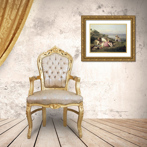 Happy Days Gold Ornate Wood Framed Art Print with Double Matting by Crosby, William