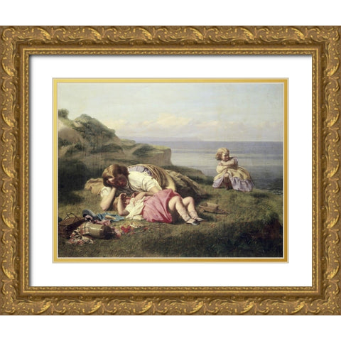 Happy Days Gold Ornate Wood Framed Art Print with Double Matting by Crosby, William