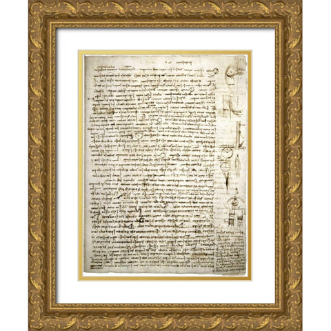 Codex Leicester: River Theories Gold Ornate Wood Framed Art Print with Double Matting by Da Vinci, Leonardo