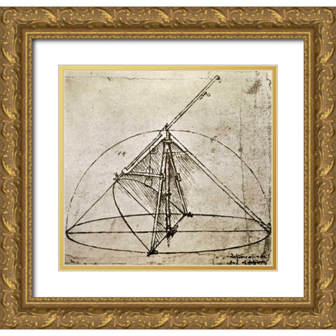 Measuring Instruments Gold Ornate Wood Framed Art Print with Double Matting by Da Vinci, Leonardo