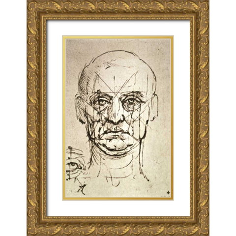 Proportions of the Face Gold Ornate Wood Framed Art Print with Double Matting by Da Vinci, Leonardo