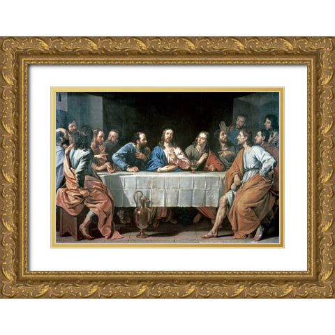 The Last Supper Gold Ornate Wood Framed Art Print with Double Matting by De Champaigne, Philippe