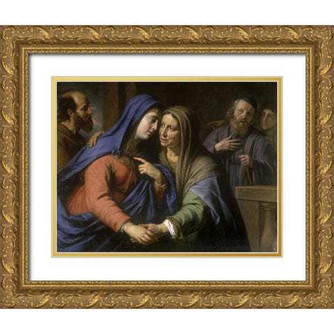 The Visitation Gold Ornate Wood Framed Art Print with Double Matting by De Champaigne, Philippe