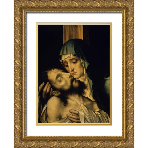 The Pieta Gold Ornate Wood Framed Art Print with Double Matting by De Morales, Luis