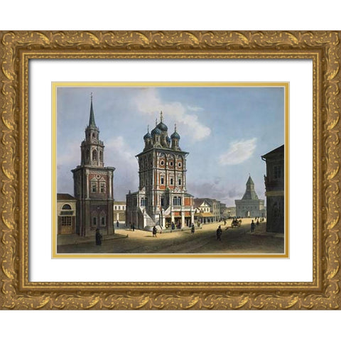 Saint Nicholas Church on Ilynka Street Gold Ornate Wood Framed Art Print with Double Matting by Dietz, Feodor