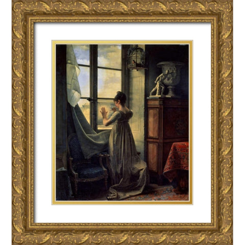 By the Window Gold Ornate Wood Framed Art Print with Double Matting by Drolling, Martin