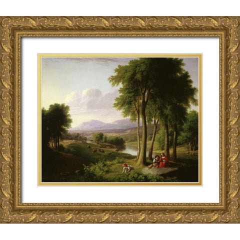 The Berry Pickers Gold Ornate Wood Framed Art Print with Double Matting by Durand, Asher Brown