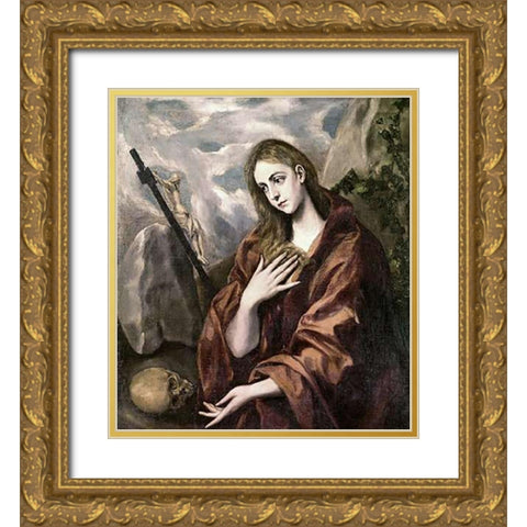 Saint Mary Magdalene Gold Ornate Wood Framed Art Print with Double Matting by Greco, El